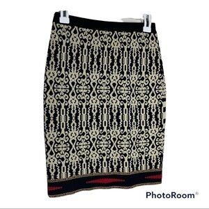 𝅺CARMEN Marc Valvo Boho Aztec Southwestern Ribbed Knit Pencil Skirt Rayon…